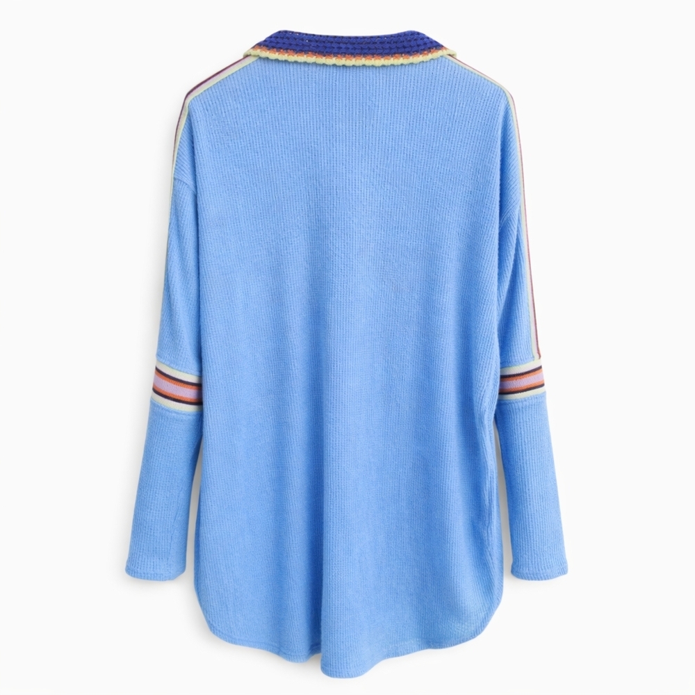 Free People We The Free Feeling Magical Tunic Top S NWT Blue Crochet Collar Boho - Picture 5 of 14